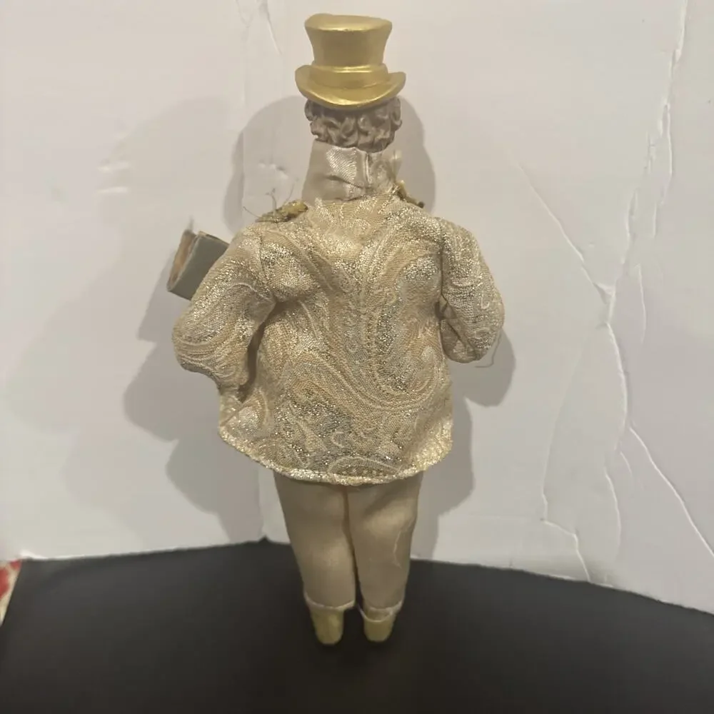 Vintage Christmas Caroler Man Doll Gold Outfit Song Book Holiday Decoration